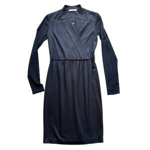 Max Mara Black Wool Wrap Dress Womens IT 40/US 6 Knee Length Minimalist Italy